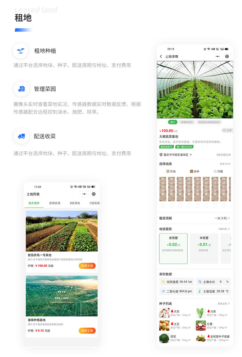 攝像頭實時查看菜地實況、傳感器數據實時數據反饋、根據 傳感器配合遠程控制澆水、施肥、除草。
