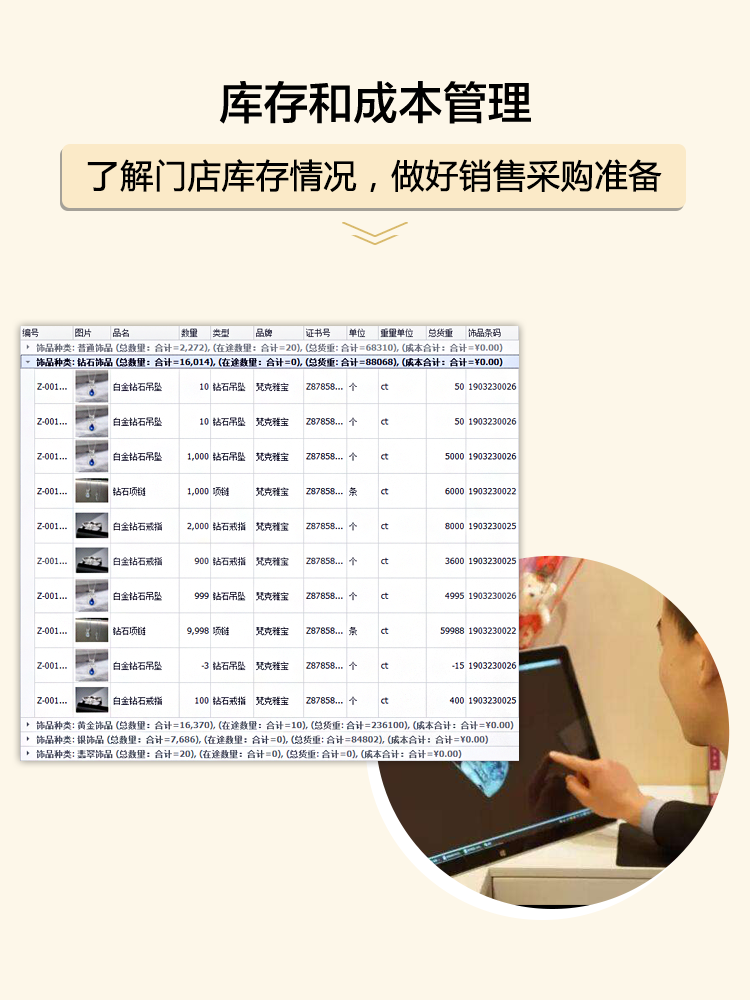 庫存和成本管理，了解門店庫存情況，做好銷售采購準備